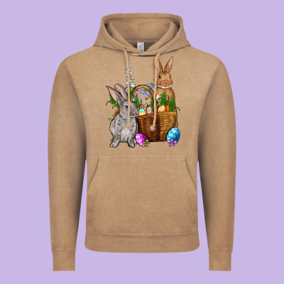 Bunnys Carrots Eggs With Basket Easter Vintage Hoodie Designed By Oliviacreatesart