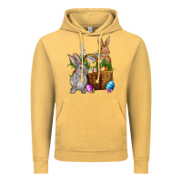 Vintage Mustard Bunnys carrots eggs with basket easter Vintage Hoodie - OliviaCreatesArt