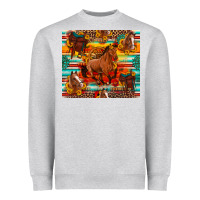 Heather Grey galloping horse serape sunflowers turquoise and saddles Heavyweight Sweatshirt - Artiststas
