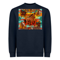 Galloping Horse Serape Sunflowers Turquoise And Saddles Heavyweight Sweatshirt | Teevron