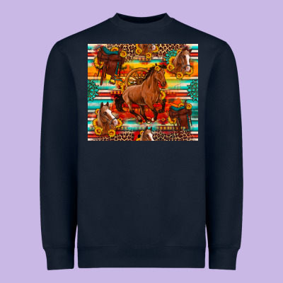 Galloping Horse Serape Sunflowers Turquoise And Saddles Heavyweight Sweatshirt Designed By Artiststas