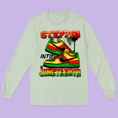 Steppin' Into Juneteenth Long Sleeve Tee Designed By Fadigitalartstudio