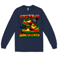 Navy Steppin' into Juneteenth Long Sleeve Tee - FaDigitalArtStudio