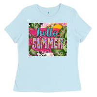 Baby Blue hello summer with cowhide Ladies Tee - TumblerDesignByShophia