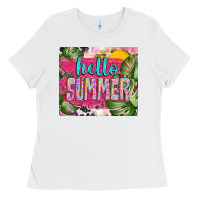 White hello summer with cowhide Ladies Tee - TumblerDesignByShophia