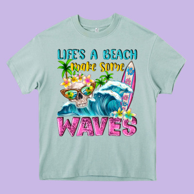 Life's A Beach Make Some Waves Heavy Core Tee Designed By Nancycooperartshop