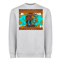 Heather Grey cowboy boots and sunflowers turquoise leopard background Heavyweight Sweatshirt - Artiststas