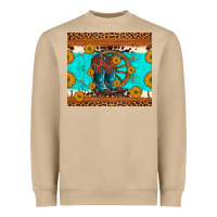 Mushroom cowboy boots and sunflowers turquoise leopard background Heavyweight Sweatshirt - Artiststas