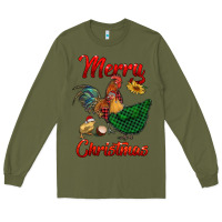 Army Green merry christmas chickens Long Sleeve Tee - RanaPortraitStore