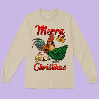 Merry Christmas Chickens Long Sleeve Tee Designed By Ranaportraitstore