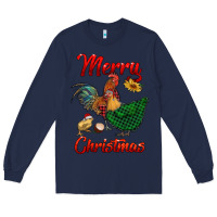 Navy merry christmas chickens Long Sleeve Tee - RanaPortraitStore