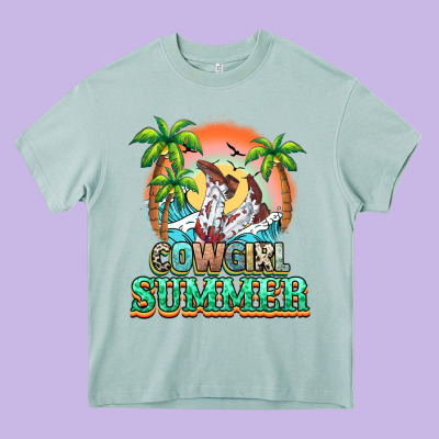 Cowgirl Summer Heavy Core Tee Designed By Nancycooperartshop