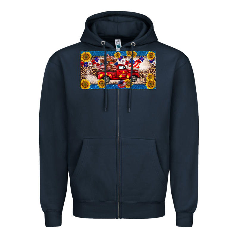 4th Of July Truck Cow License Plate Zipper Hoodie by BarkalooDesign | Teevron