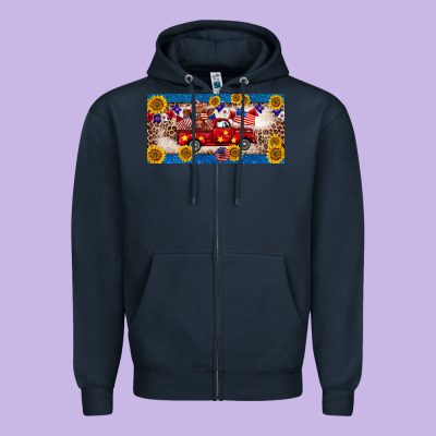 4th Of July Truck Cow License Plate Zipper Hoodie Designed By Barkaloodesign