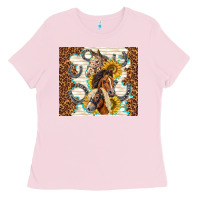 Bubblegum Pink horses with sunflowers Ladies Tee - TumblerDesignByShophia