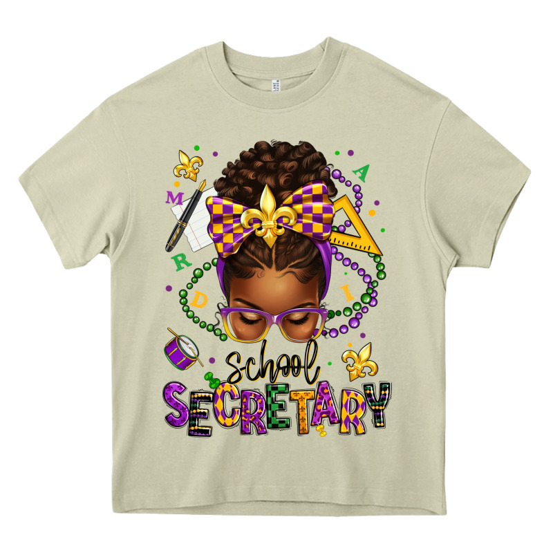 Mardi Gras School Secretary Afro Messy Bun Heavy Core Tee by texasbilliewilder | Teevron