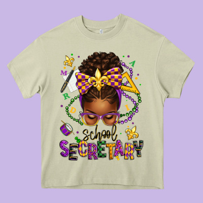 Mardi Gras School Secretary Afro Messy Bun Heavy Core Tee Designed By Texasbilliewilder