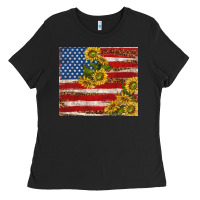 Black American flag sunflowers with leopard Ladies Tee - TumblerDesignByShophia
