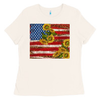 Bone American flag sunflowers with leopard Ladies Tee - TumblerDesignByShophia
