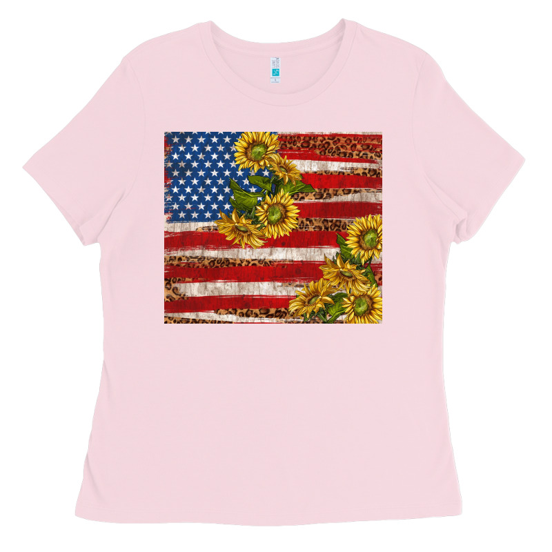 American Flag Sunflowers With Leopard Ladies Tee by TumblerDesignByShophia | Teevron