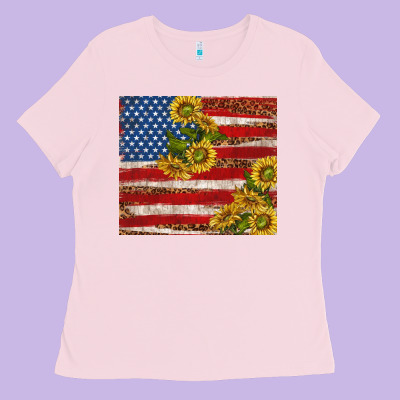 American Flag Sunflowers With Leopard Ladies Tee Designed By Tumblerdesignbyshophia