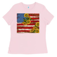 Bubblegum Pink American flag sunflowers with leopard Ladies Tee - TumblerDesignByShophia