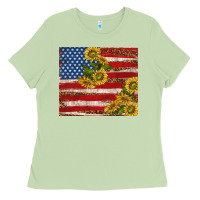 Matcha American flag sunflowers with leopard Ladies Tee - TumblerDesignByShophia