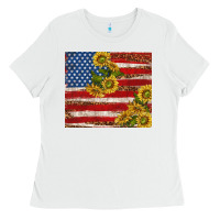 White American flag sunflowers with leopard Ladies Tee - TumblerDesignByShophia