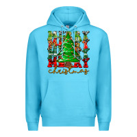 Ocean Blue Merry Christmas Tree Premium Hoodie - CowhideDigitalArt