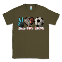 Army Green Peace love Soccer Classic Tee - HowdyJamesFarm