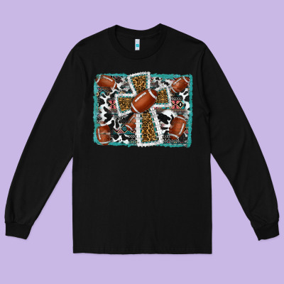 Football Cross Aztec Leopard Background Long Sleeve Tee Designed By Ranaportraitstore
