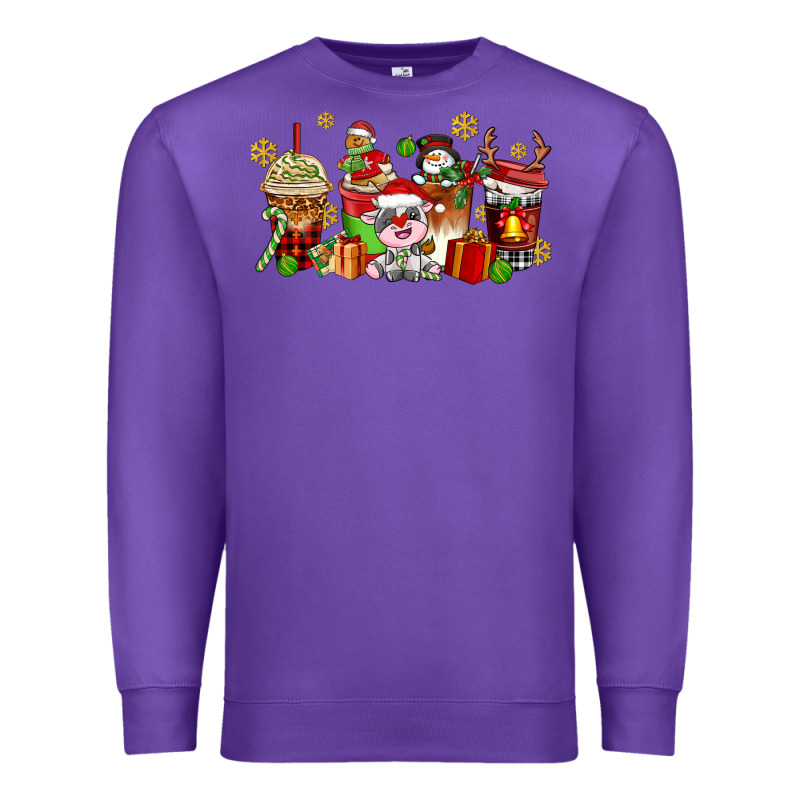 Christmas Cow Coffee Cups Premium Sweatshirt by AdoDesignShop | Teevron