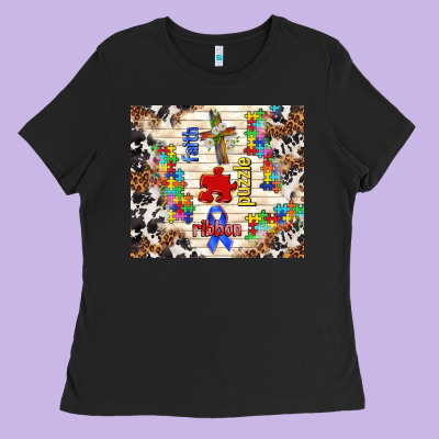 Faith Puzzle Ribbon Ladies Tee Designed By Tumblerdesignbyshophia