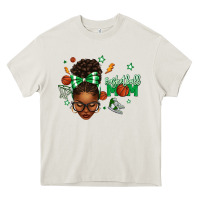 Cream Afro Messy Bun Full Face Basketball Mom Heavy Core Tee - texasbilliewilder