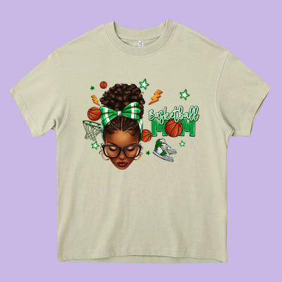 Afro Messy Bun Full Face Basketball Mom Heavy Core Tee Designed By Texasbilliewilder