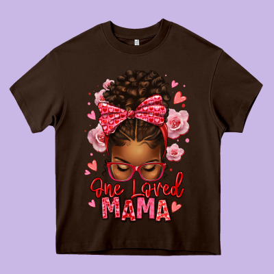 One Loved Mama Afro Messy Bun Heavy Core Tee Designed By Texasbilliewilder