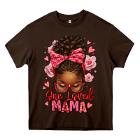 Chocolate Brown one loved mama afro messy bun Heavy Core Tee - texasbilliewilder