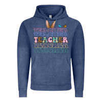 Vintage Denim Easter bunny Teacher Vintage Hoodie - OliviaCreatesArt