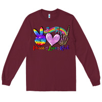 Burgundy Peace love rock Long Sleeve Tee - FaDigitalArtStudio