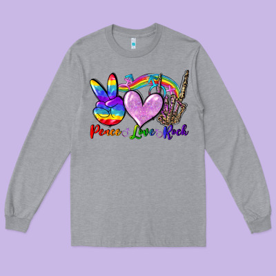 Peace Love Rock Long Sleeve Tee Designed By Fadigitalartstudio