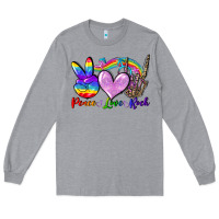 Heather Grey Peace love rock Long Sleeve Tee - FaDigitalArtStudio