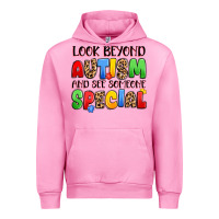 Fuchsia Pink look beyond autism and see someone special Urban Hoodie - JahusDesignShop