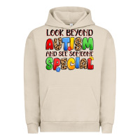 Pigment French Oak look beyond autism and see someone special Urban Hoodie - JahusDesignShop