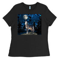 Black wolf howling at the moon Ladies Tee - TumblerDesignByShophia