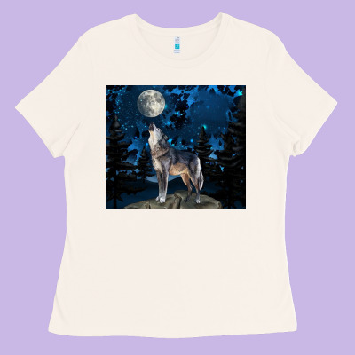 Wolf Howling At The Moon Ladies Tee Designed By Tumblerdesignbyshophia