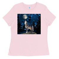 Bubblegum Pink wolf howling at the moon Ladies Tee - TumblerDesignByShophia