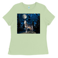 Matcha wolf howling at the moon Ladies Tee - TumblerDesignByShophia