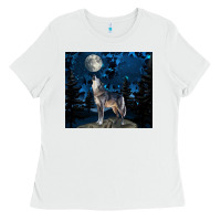 White wolf howling at the moon Ladies Tee - TumblerDesignByShophia