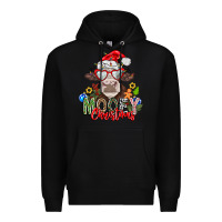 Black Mooey Christmas Premium Hoodie - CowhideDigitalArt