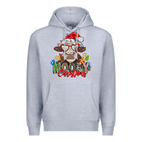 Heather Grey Mooey Christmas Premium Hoodie - CowhideDigitalArt